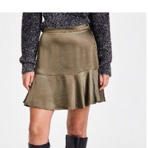 Bar III Satin Olive Green Skirt with Ruffle Hem
